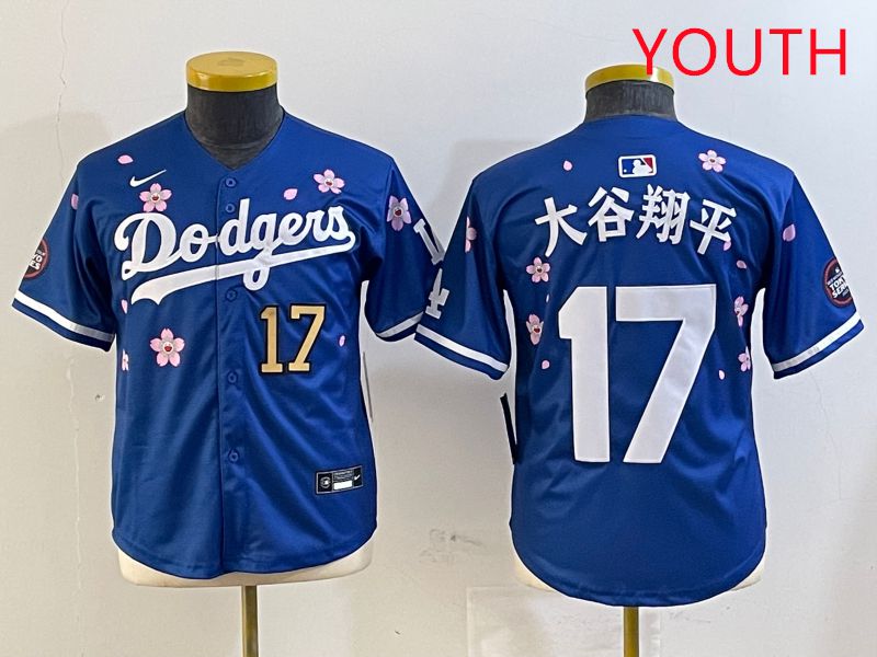 Youth Los Angeles Dodgers #17 Ohtani Blue Sakura Edition 2025 Nike MLB Jersey style 17->youth mlb jersey->Youth Jersey